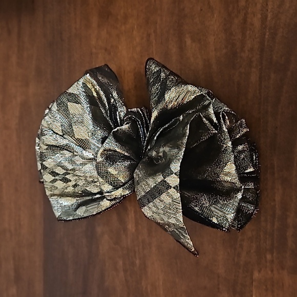 Jumbo Metallic Holiday Christmas Formal Coquette Hair Bow Barrette - Picture 4 of 4